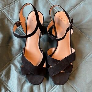 A New Day Black Chunky Heels, Open Toed, 3 Inch Heel, Size 9!